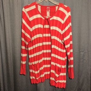 Elle Size XL Lightweight Red and Grey Striped Cardigan with Pockets